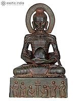 19" Emaciated Buddha Assuming Uddiyana Bandha, On Homage Pedestal In Brass | Handmade