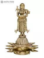 13" Nineteen Wicks Deepalakshmi on High Pedestal In Brass | Handmade | Made In India