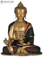 16" Resplendent Medicine Buddha in A Robe of Blue | Handmade Brass Statue