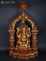 84" Large Lord Ganesha with a Traditional Prabhavali and Parasol Atop | Handmade Brass Statue