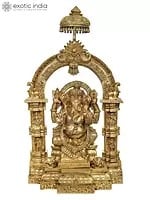 46" Large Lord Ganesha with a Traditional Prabhavali and Parasol Atop In Brass | Handmade | Made In India