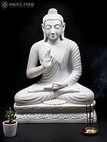 36" Large Tibetan Buddha Teaching of Dharma In White Marble | Handmade