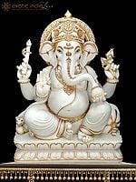 48" Super Large White Marble Ganesha (Shipped by Sea For Overseas)