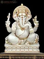 48" Super Large White Marble Ganesha (Shipped by Sea For Overseas)