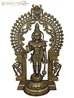 45" Large Ashirwad Anjaneya (Hanuman Ji) with Kirtimukha Prabhavali  Handmade | Madhuchista Vidhana (Lost-Wax) | Panchaloha Bronze from Swamimalai
