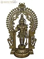 45" Large Hanuman Ji Idol in Ashirwad Mudra with Kirtimukha Prabhavali | Panchaloha Bronze Statue from Swamimalai