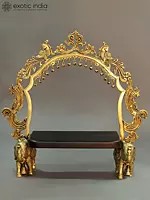 21.5" Kirtimukha Prabhavali on Two Elephants Stand | Handmade Brass Statue | Made in India