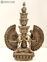 12" Tibetan Buddhist Deity Eleven Headed Avalokiteshvara Brass Statue | Handcrafted Indian Idols