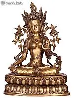 34" Large Goddess White Tara Brass Idol | Handmade Buddhist Statue
