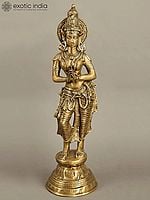 28" Large Sized Gracious Namaste Lady Brass Statue | Handmade