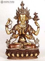 13" Tibetan Buddhist Deity Chenrezig (Four-Armed Avalokiteshvara) In Brass | Handmade | Made In India