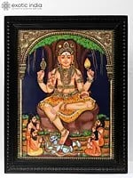 Lord Dakshinamurthy - Shiva - Tanjore Painting | Traditional Colors With Gold Work | With Frame
