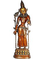 33" Large Size Standing Avalokiteshvara (Tibetan Buddhist Deity) In Brass | Handmade | Made In India