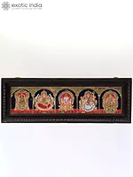 Ganesha with Lakshmi & Saraswati Tanjore Painting | Traditional Colors With 24K Gold | Teakwood Frame | Gold & Wood | Handmade