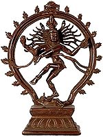 13" Nataraja Brass Sculpture with Copper and Silver Inlay