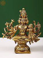 6" Small Five Headed Shiva with Shakti (Sadashiva) In Brass