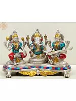 6" Brass Lakshmi Ganesha and Saraswati Statue | Handmade Three Auspicious Deities Idols | Made in India