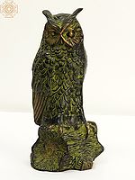 10" Brass Decorative Owl Standing on Wooden Pedestal | Home Decor