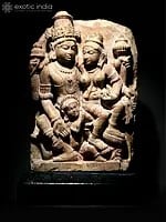 17" Sand Stone Shiva Parvati on Wooden Base