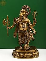 19" Lord Ganesha Imparting Absolute Freedom from Fear In Brass