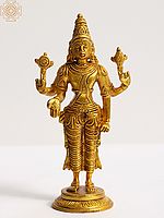 6" Small Size Standing Lord Vishnu Brass Statue