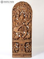 72" Large Dancing Goddess Saraswati with Vegetative Arched-Shaped Aureole