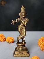 6" Small Fluting Krishna Sculpture in Brass