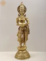 28" Deeplakshmi - Auspicious Lakshmi with Lamp in Brass | Handmade | Made in India