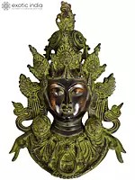 15" Superbly Detailed Green Tara Brass Wall-Hanging Mask | Indian Handcrafted Idol