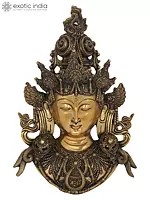15" Superbly Detailed Green Tara Brass Wall-Hanging Mask | Indian Handcrafted Idol