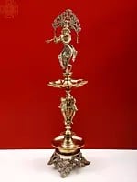 27" Large Fluting Krishna Lamp in Brass | Exquisite Handmade Craft | Authentic Indian Art