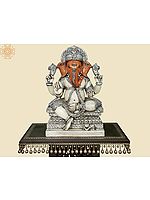 25" Silver Embellished Marble Lord Ganesha | Handmade