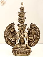 12" Tibetan Buddhist Deity Eleven Headed Avalokiteshvara Brass Statue | Handcrafted Indian Idols