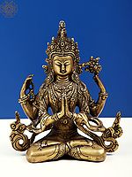7" Tibetan Buddhist Deity Chenrezig Statue (Four-Armed Avalokiteshvara) in Brass