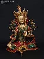 28" Goddess Green Tara | Brass Statue with Inlay Work