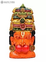 36" Large Colorful Lord Hanuman Head | Wall Hanging | Wood Carving