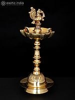 9" Small Peacock Lamp in Brass