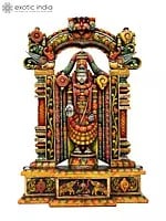 42" Large Colorful Tirupati Balaji (Venkateshvara) with Kirtimukha Arch | Wood Carving