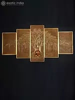 58" Large Lord Buddha Seated Under The Bodhi Tree | Set of Five | Wall Hanging