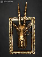 23" Brass Stylish Deer Head with Frame | Wall Hanging | Home Decor