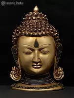9" Meditating Buddha Head | Brass Statue with Inlay Work