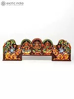 54" Large Lakshmi Ganesha Saraswati Colorful Wall Panel | Wood Carving