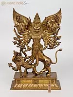 24" Superfine Eighteen-Armed Sharabha Avatara of Lord Shiva Subduing Narasimha | Bronze Statue