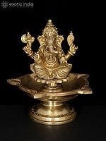 7" Five Wicks Ganesha Lamp in Brass