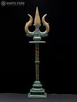 21" Standing Lord Shiva's Trident (Trishul) in Bronze