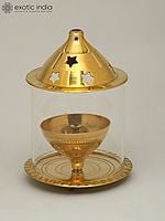 5" Small Akhand Diya in Brass with Glass Cover