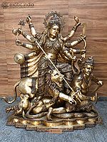 70" Large Goddess Maa Durga Brass Statue | Mahishasurmardini: Mother of the universe