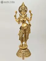 28" Standing Goddess Lakshmi Brass Statue | Handmade | Made in India