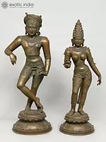 37" Large Vrishavahana Shiva with Parvati | Set of Two | Madhuchista Vidhana (Lost-Wax) | Panchaloha Bronze from Swamimalai