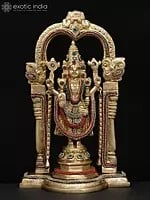 13" Standing Lord Tirupati Balaji (Venkateshvara) with Kirtimukha Prabhavali | Brass Statue
